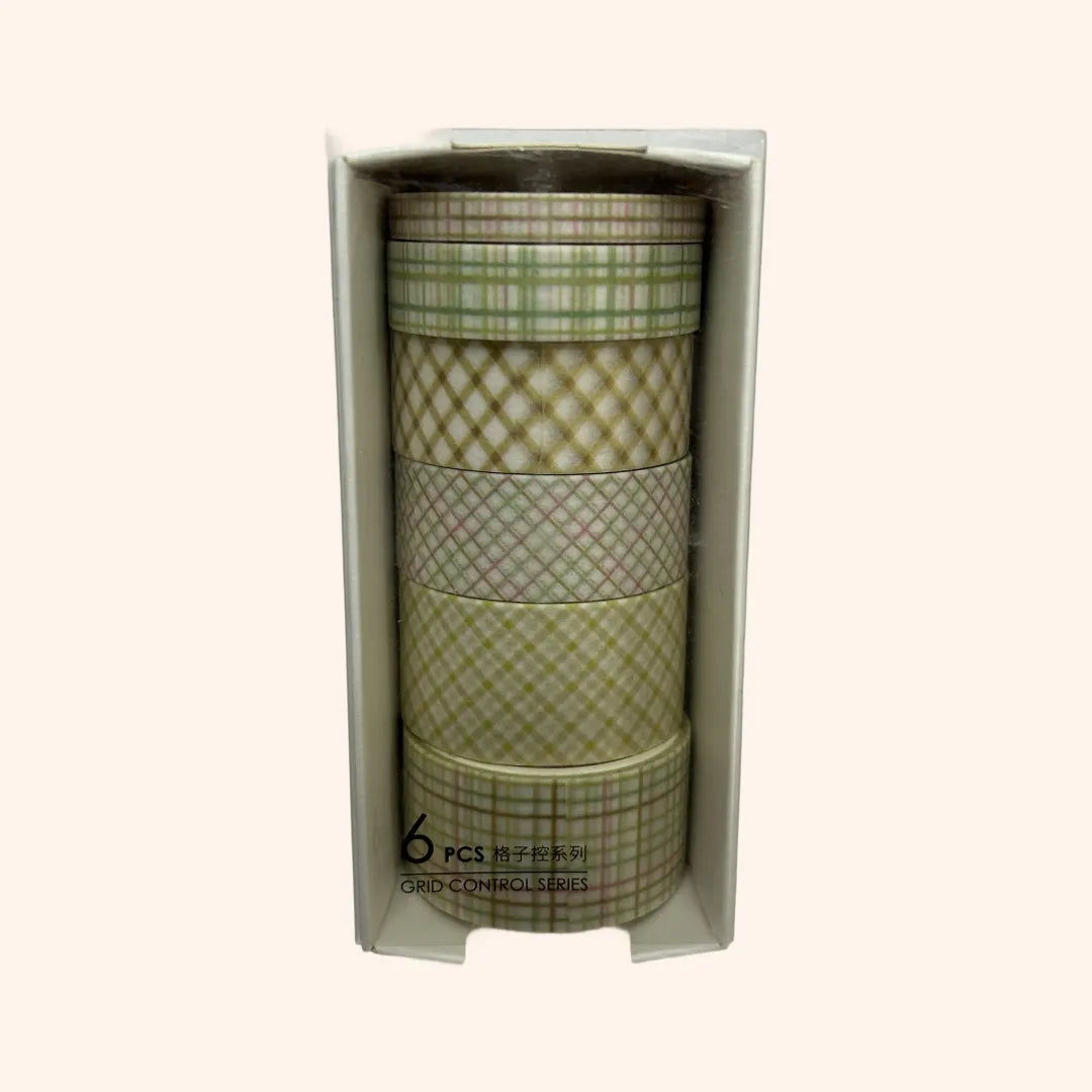 KIT DE FITAS ADESIVA WASHI TAPE 4 TAMANHOS COM 6 UNIDADES XADREZ