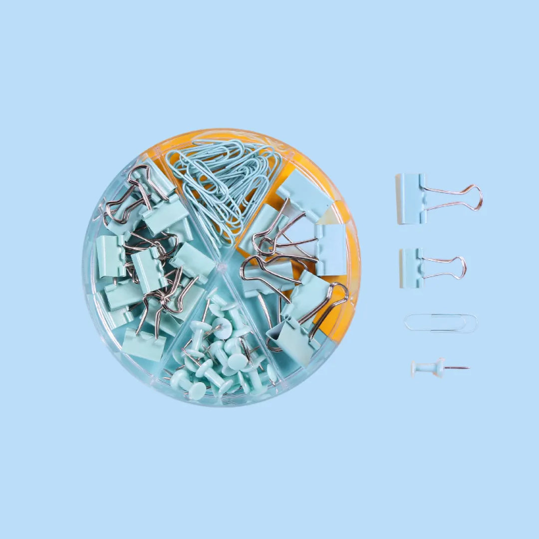 KIT ORGANIZADOR DE ESCRITÓRIO COM CLIPS PRENDEDOR E BINDER