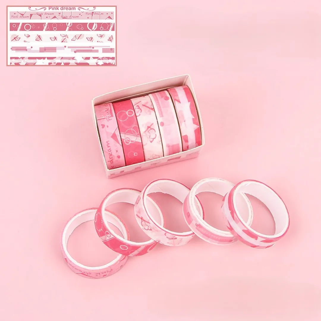 KIT DE FITA ADESIVA WASHI TAPE ESTAMPADA COM 5 UNIDADES