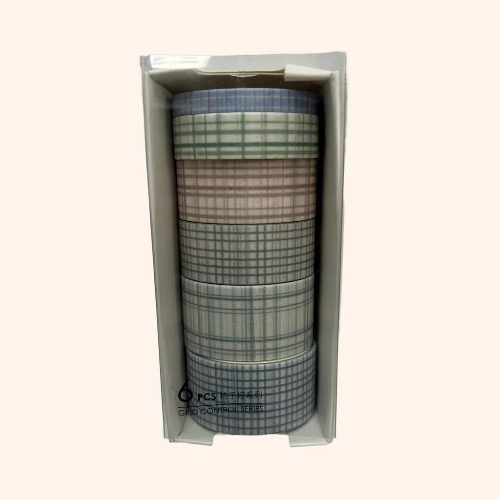 KIT DE FITAS ADESIVA WASHI TAPE 4 TAMANHOS COM 6 UNIDADES XADREZ