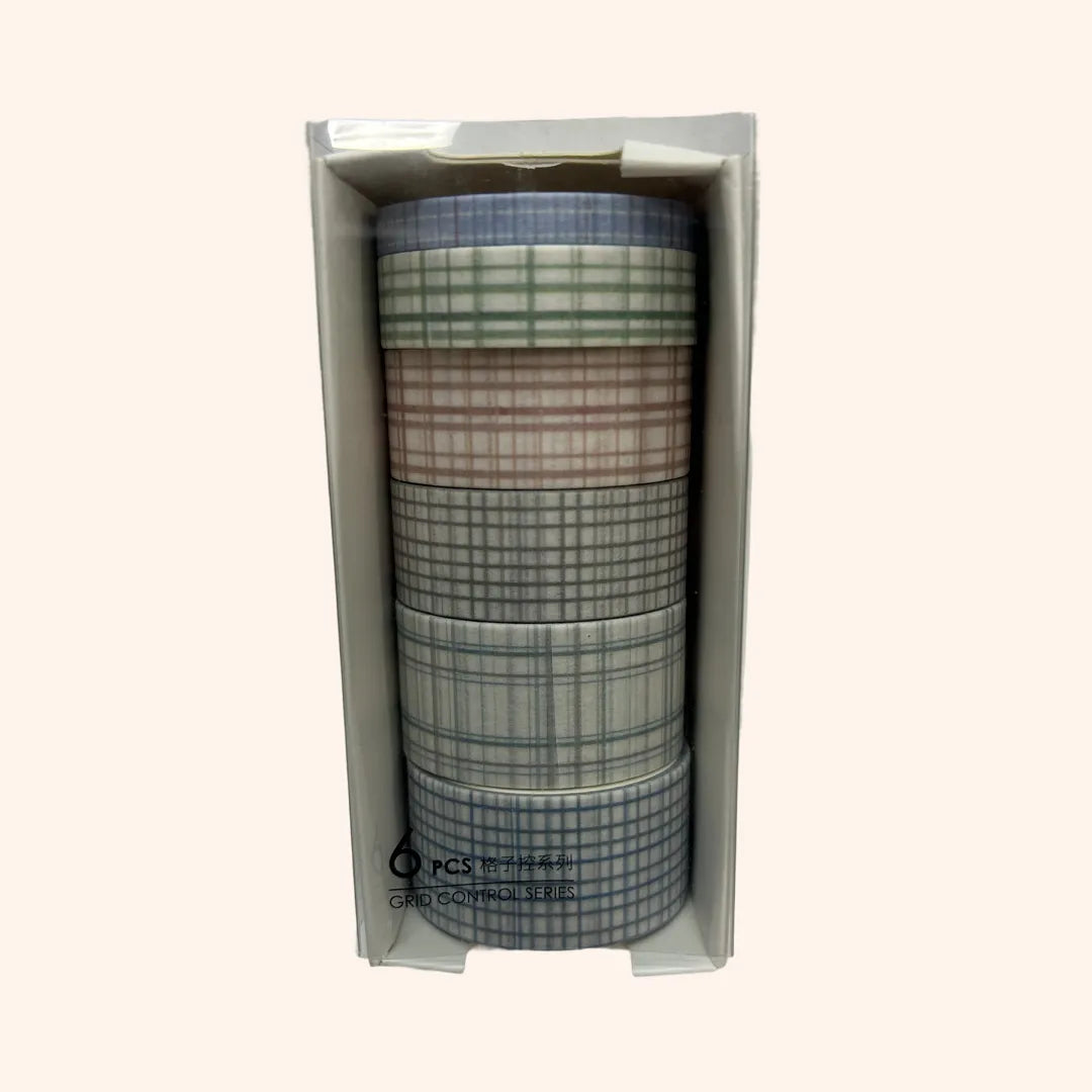 KIT DE FITAS ADESIVA WASHI TAPE 4 TAMANHOS COM 6 UNIDADES XADREZ