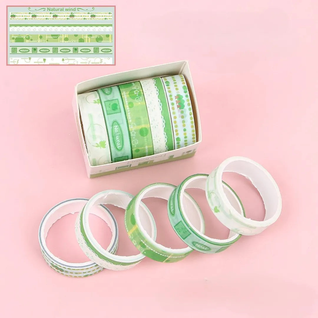 KIT DE FITA ADESIVA WASHI TAPE ESTAMPADA COM 5 UNIDADES
