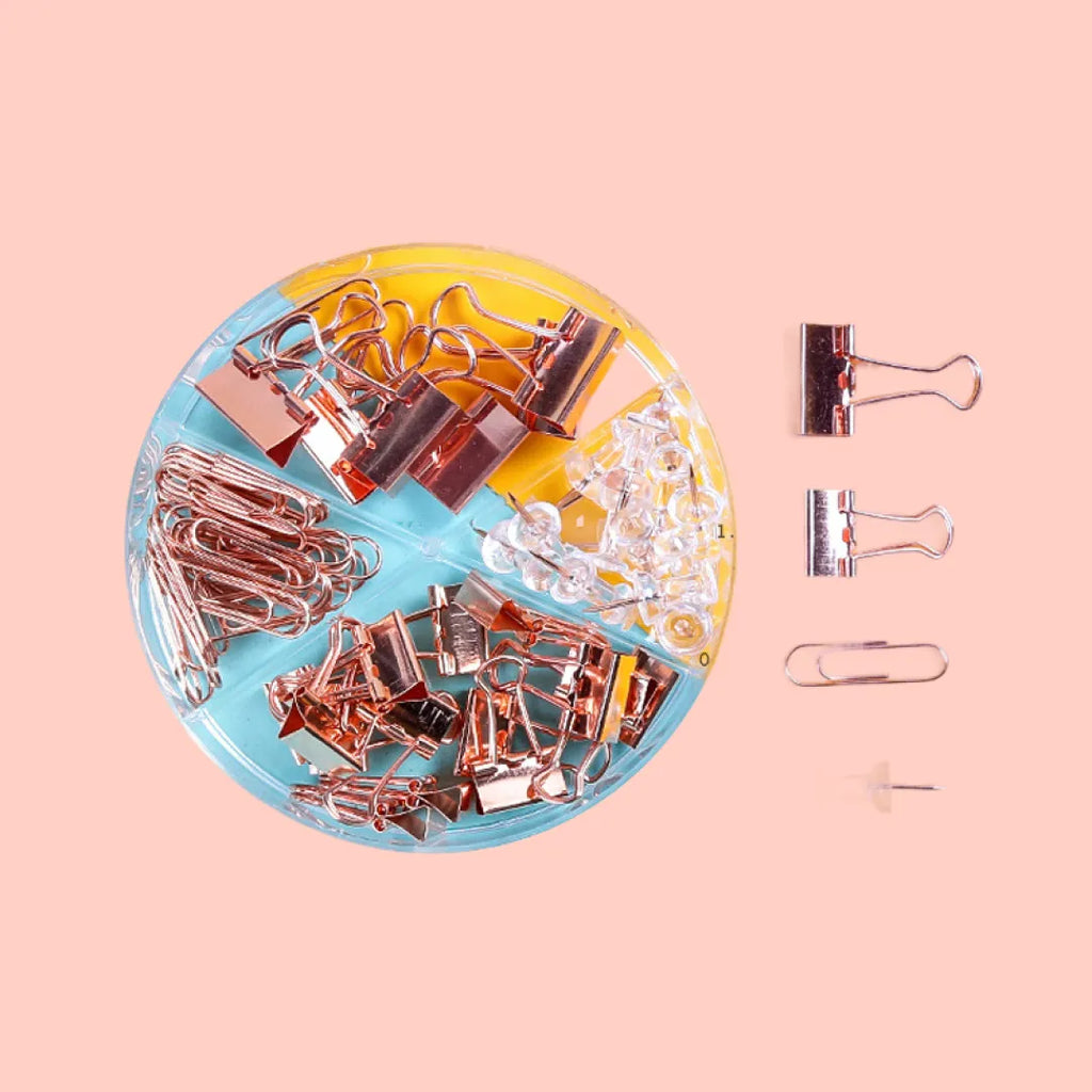 KIT ORGANIZADOR DE ESCRITÓRIO COM CLIPS PRENDEDOR E BINDER