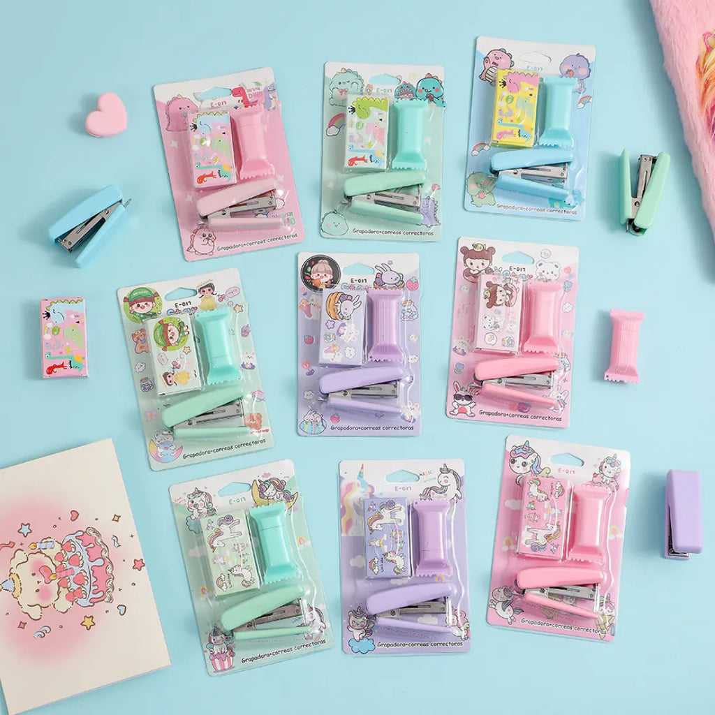 KIT LITTLE OFFICE GRAMPEADOR + CANETA MARCA TEXTO 3 PÇS