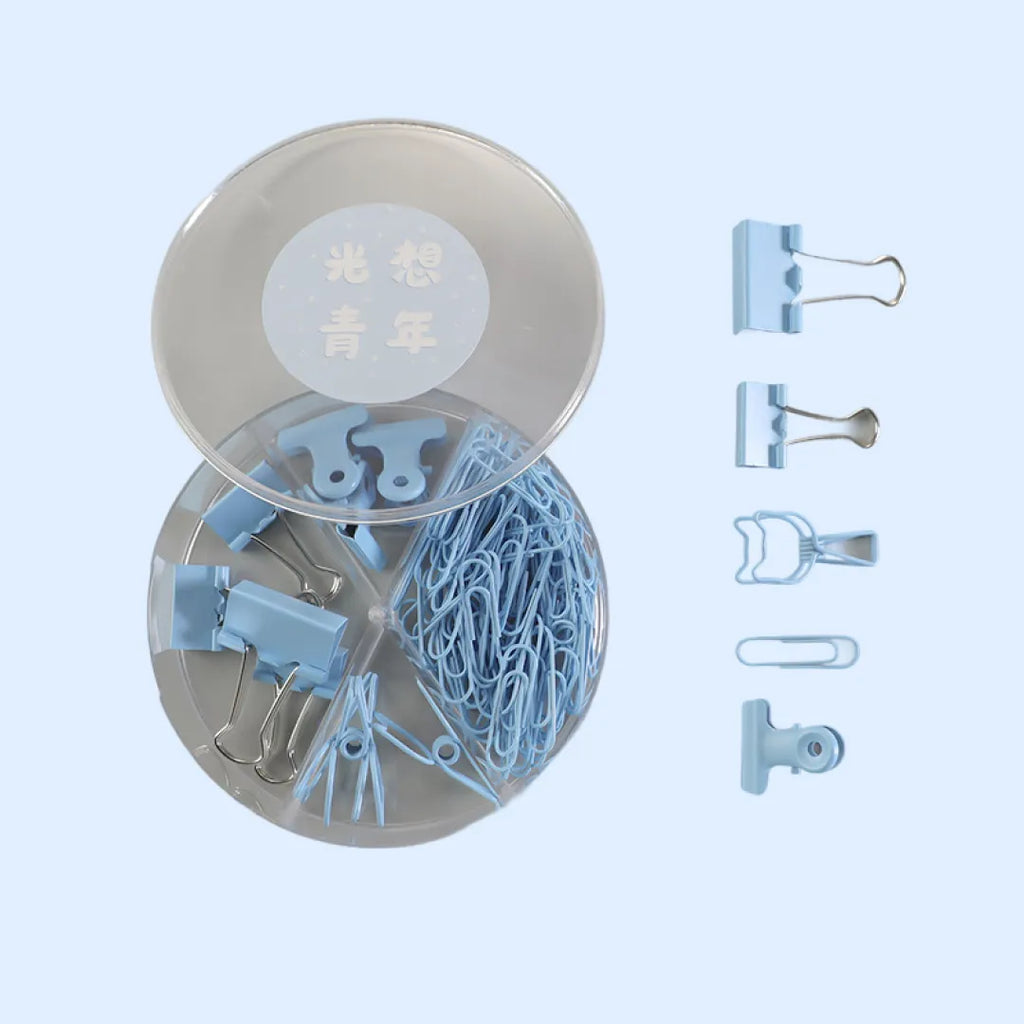 KIT ORGANIZADOR DE ESCRITÓRIO COM CLIPS PRENDEDOR E BINDER